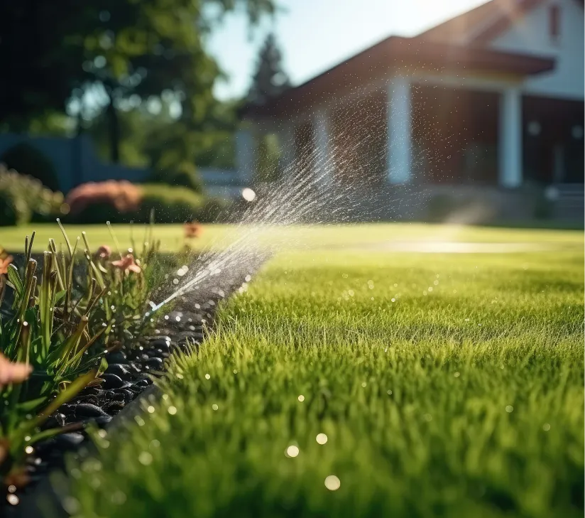 Beautifully landscaped yard with irrigation